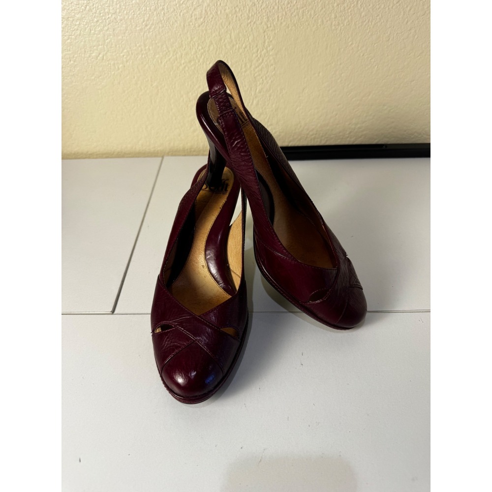 Sofft Slingback Heels Women 6.5W Burgundy Leather Dress Shoes Office Career